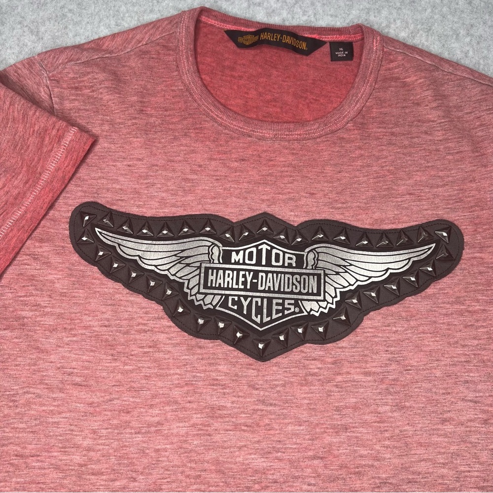 Harley Davidson Womens XL Brick Red(ish) Heathered T-Shirt Studded Wings Graphic